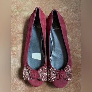 Stuart Weitzman wine flats with bow never worn